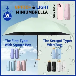 Mini Umbrella lightweight Folding Umbrellas Small Umbrella Cover Box Flat Umbrella UV Protection