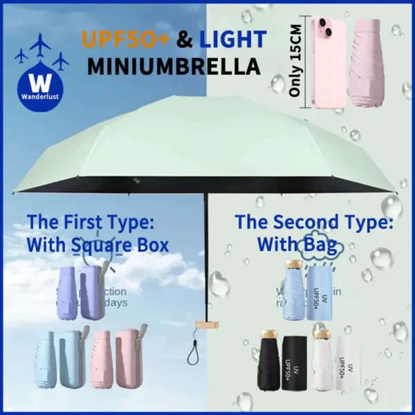 Mini Umbrella lightweight Folding Umbrellas Small Umbrella Cover Box Flat Umbrella UV Protection