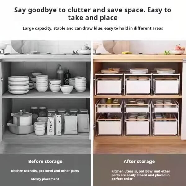 Kitchen under-sink storage rack, multi-functional spice bowl and plate pull-out storage rack, cabinet pull-out basket, and tiered rack. - Image 2