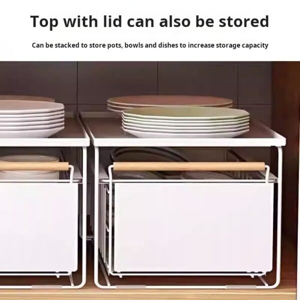 Kitchen under-sink storage rack, multi-functional spice bowl and plate pull-out storage rack, cabinet pull-out basket, and tiered rack. - Image 4