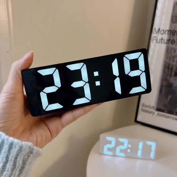 Simple Black & White LED Digital Clock | Sound Control Alarm Clock | Large Screen with Temperature & Calendar | Luminous - Image 3