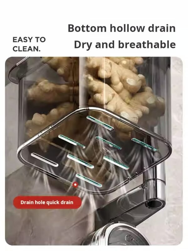 Onion, ginger, garlic, and chili pepper storage box, multi-functional kitchen storage rack, suction cup wall-mounted storage device - Image 5
