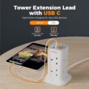 Tower Extension Plug with USB Type C Multi Plug Extension Socket Safety Mark Surge Protector