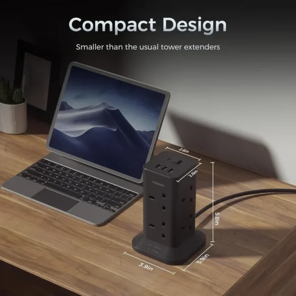 Tower Extension Plug with USB Type C Multi Plug Extension Socket Safety Mark Surge Protector - Image 7